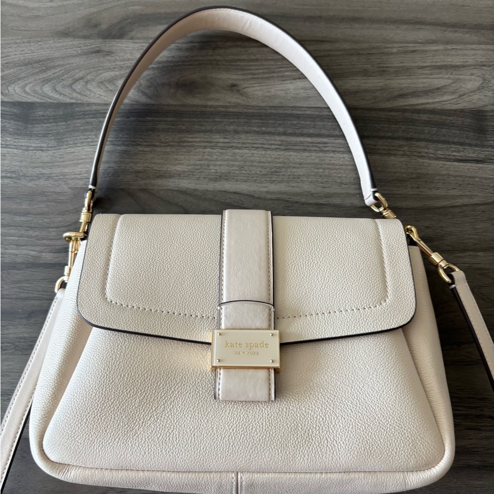 Kate Spade Cream Shoulder Bag with Gold-Tone Detail